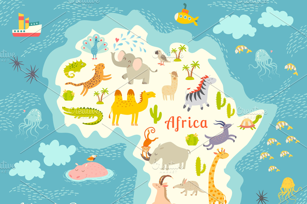 Animals world map, Africa, an Animal Illustration by Rimma