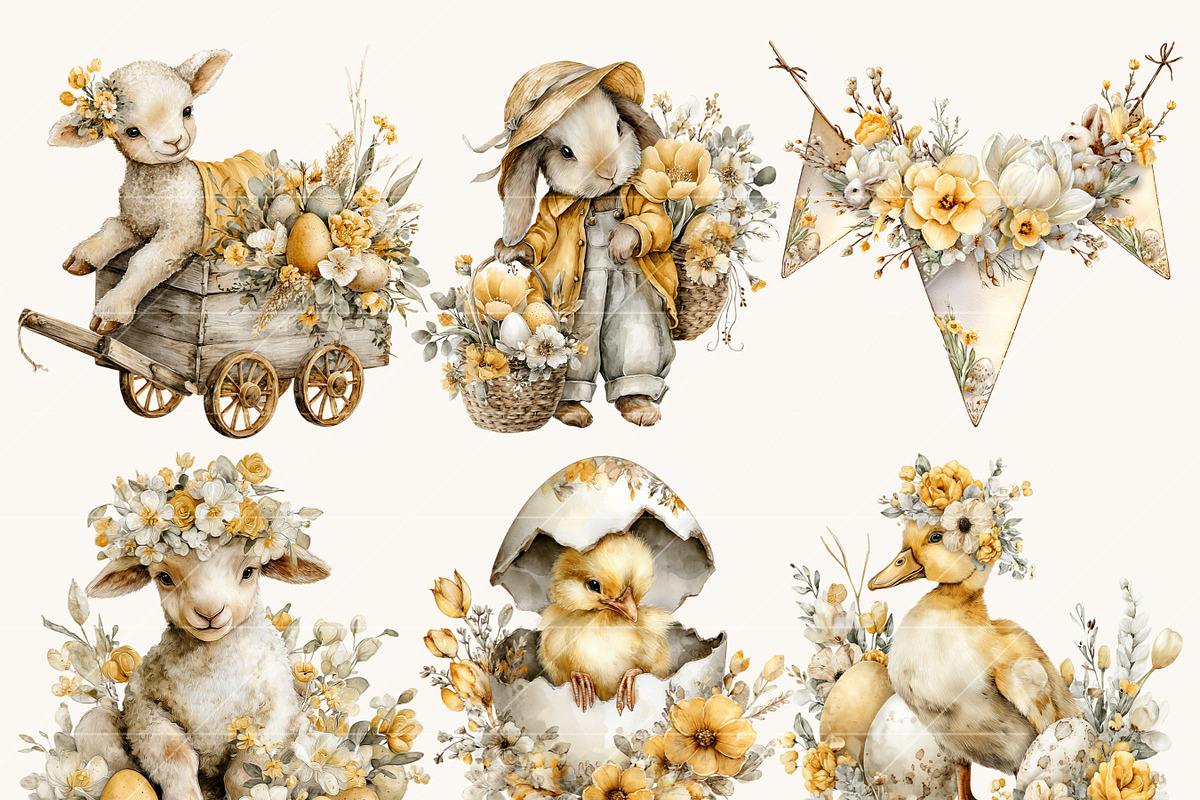 Watercolor Farmhouse Easter Clipart, an Object Illustration by BusyDaydesign (Photo 2 of 9)