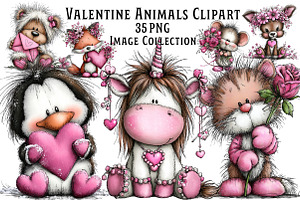 Valentine Whimsical Animals Clipart, an Illustration by Dream Creation