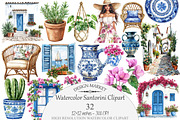 Watercolor Santorini Clipart, a Seasonal Illustration by Design Market (Thumbnail 1 of 4)
