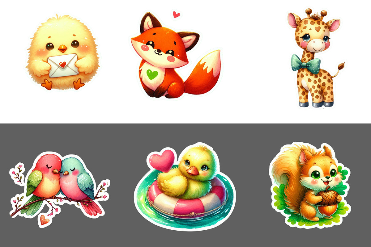 Valentine Animlas Sticker Clipart, an Illustration by Designworld (Photo 2 of 5)