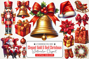 Elegant Gold & Red Christmas Clipart, an Illustration by RobertsArt