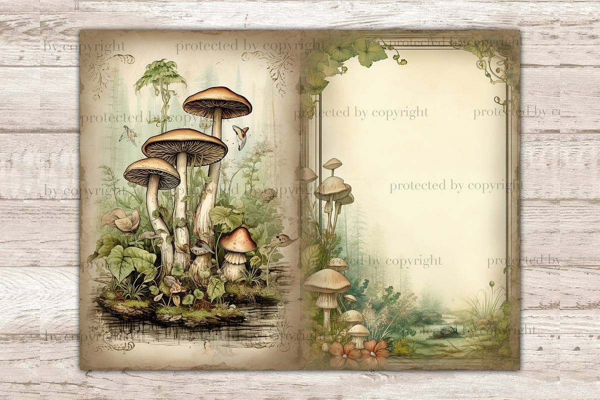 Mushrooms Junk Journal Pages, a Seasonal Illustration by GlamArtZhanna (Photo 7 of 9)