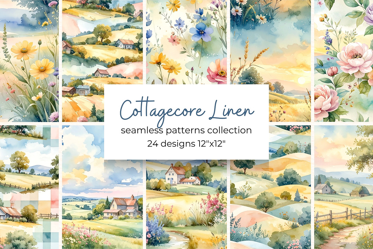 Cottagecore Linen Seamless Patterns, a Pattern Graphic by Anna Design Studio (Photo 1 of 6)