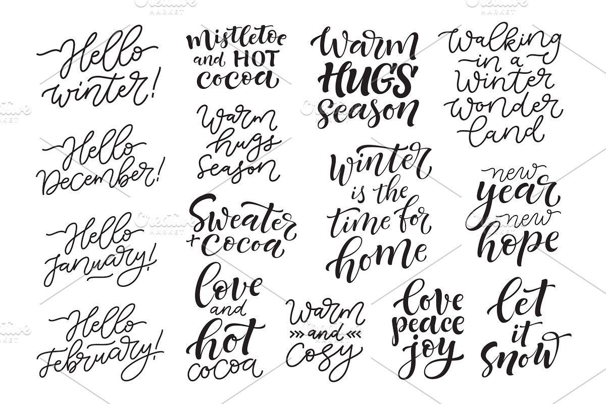 Winter holidays set | 60 lettering, an Illustration by bariskina (Photo 4 of 10)