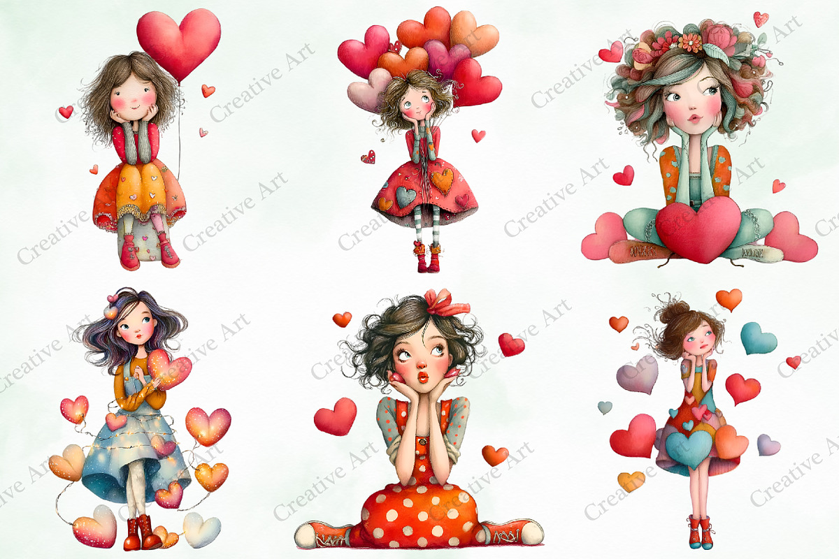 Valentine Quirky Girl Clipart Bundle, an Illustration by Creative Art (Photo 4 of 10)
