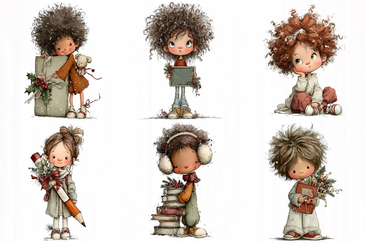 Christmas Cute School Kids Clipart, an Object Illustration by DreamCafeArt (Photo 4 of 6)