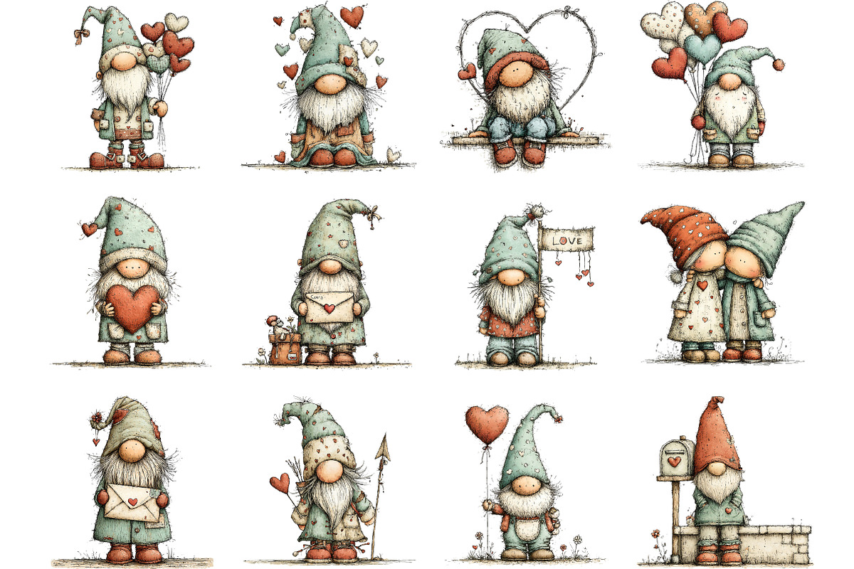 Whimsical Valentine Gnome Clipart, an Illustration by Designking (Photo 2 of 5)