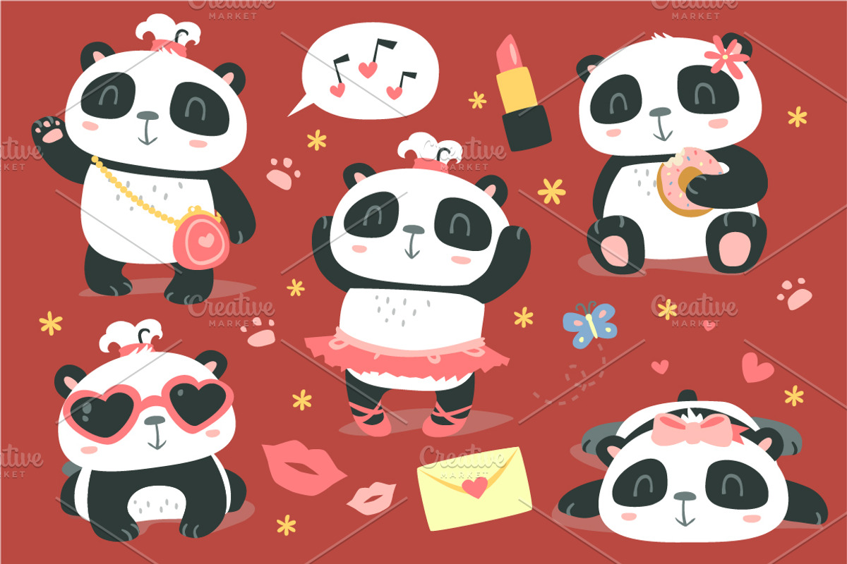 BLACK FRIDAY! Panda girl set, an Animal Illustration by SunnyWS (Photo 4 of 10)