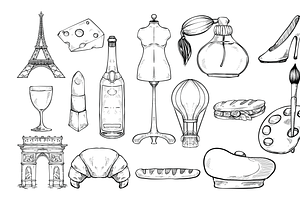 france theme handdrawn collection, an Object Graphic by nikagraphic