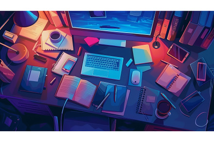 At night, a messy table with a, a Technology Photo by ZinetroN