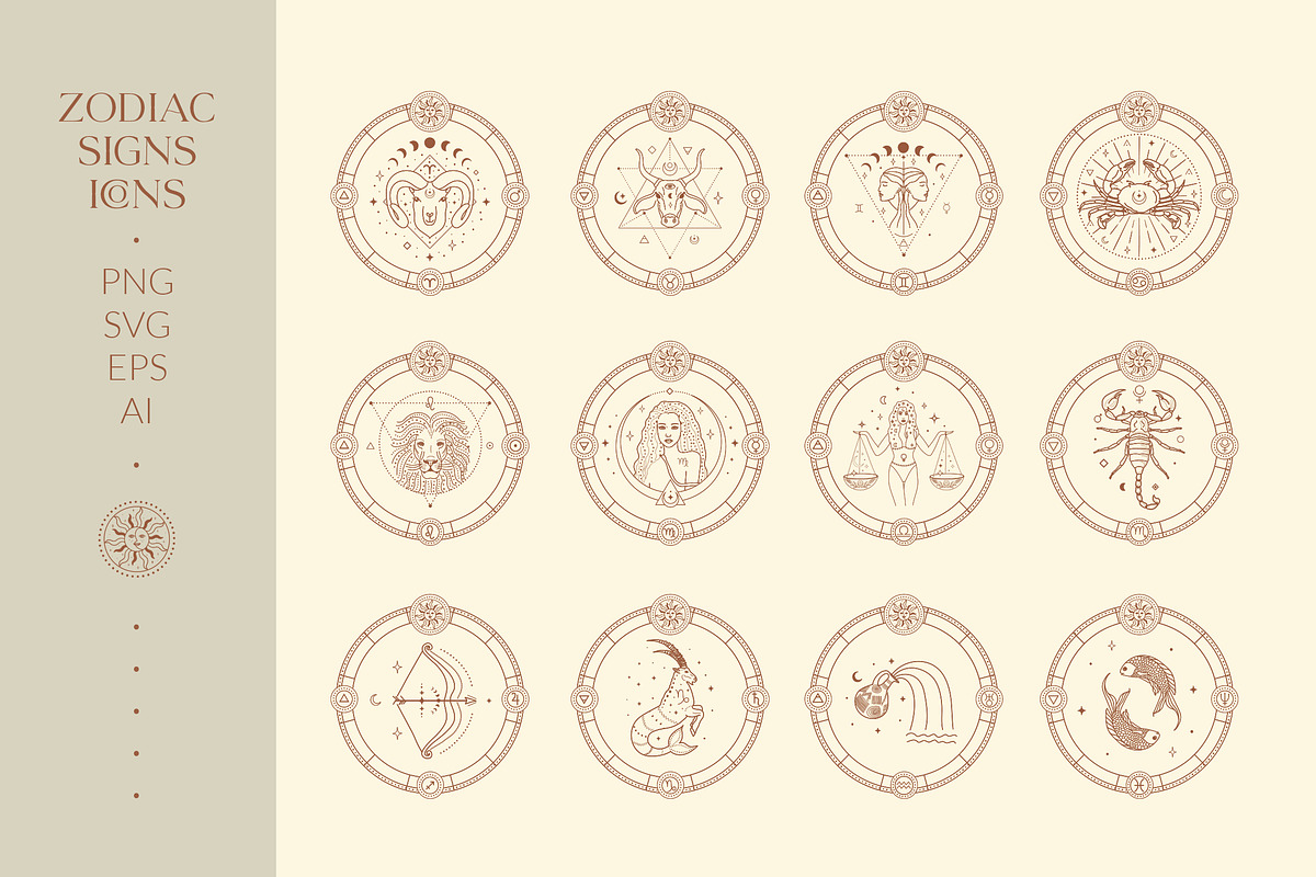 Zodiac Signs Icons. Horoscope Logos, an Outline Icon by Olya Creative (Photo 1 of 5)