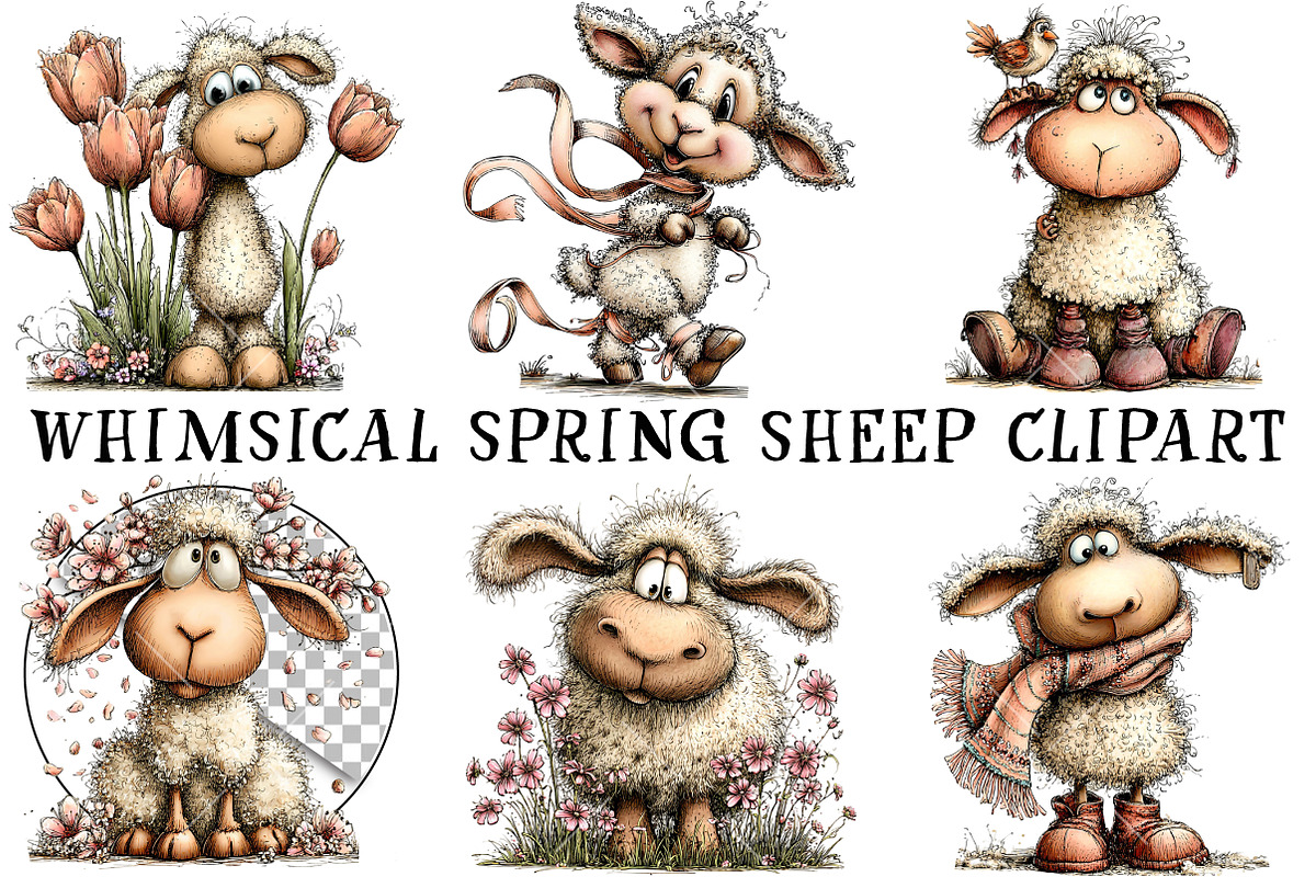 Whimsical Spring Sheep Clipart, an Illustration by OK Design (Photo 2 of 6)