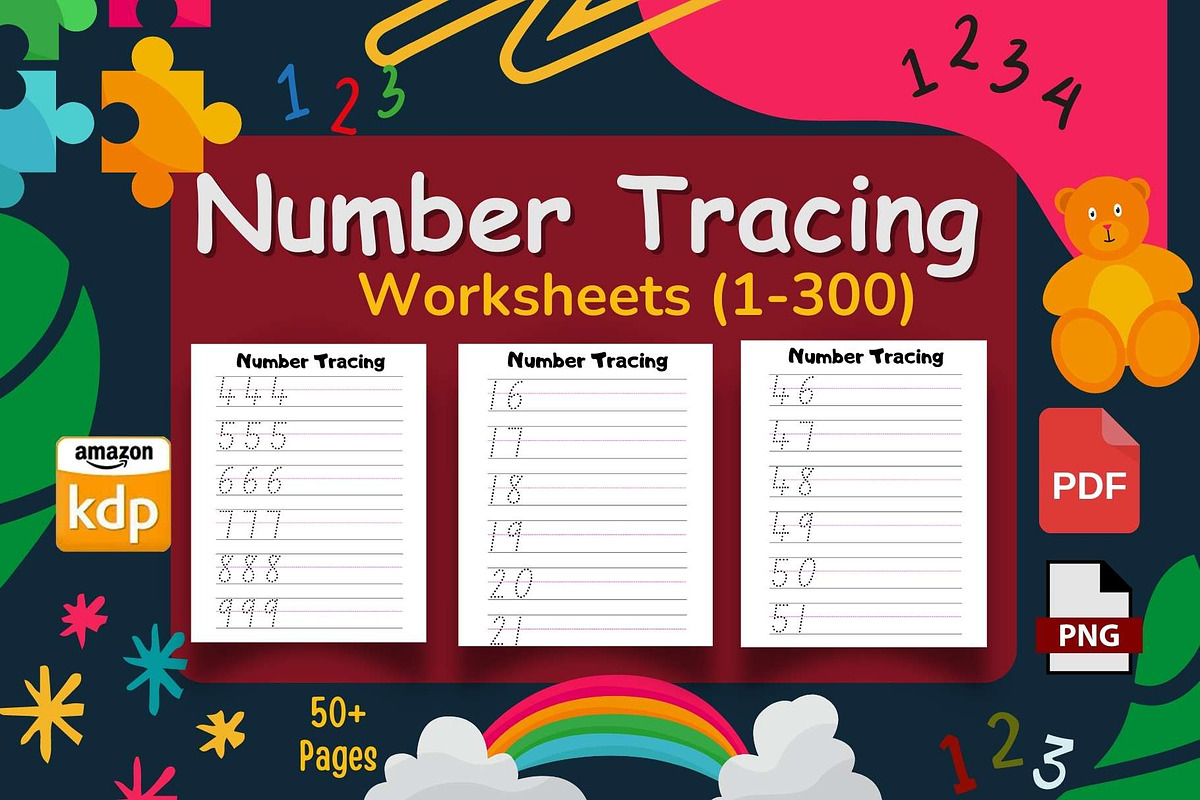 1-300 Number Tracing Practice Pages, a Templates & Theme by Premium Digital Templates