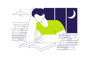 Study late at night isolated cartoon, an Education Illustration by Visual Generation