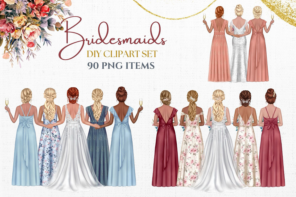Bridesmaid Clipart Set., a Person Illustration by ColorfulPT (Photo 1 of 6)