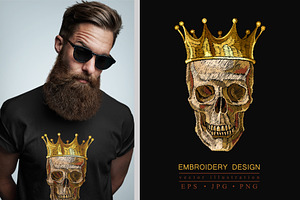 Embroidery Golden Crown And Skull