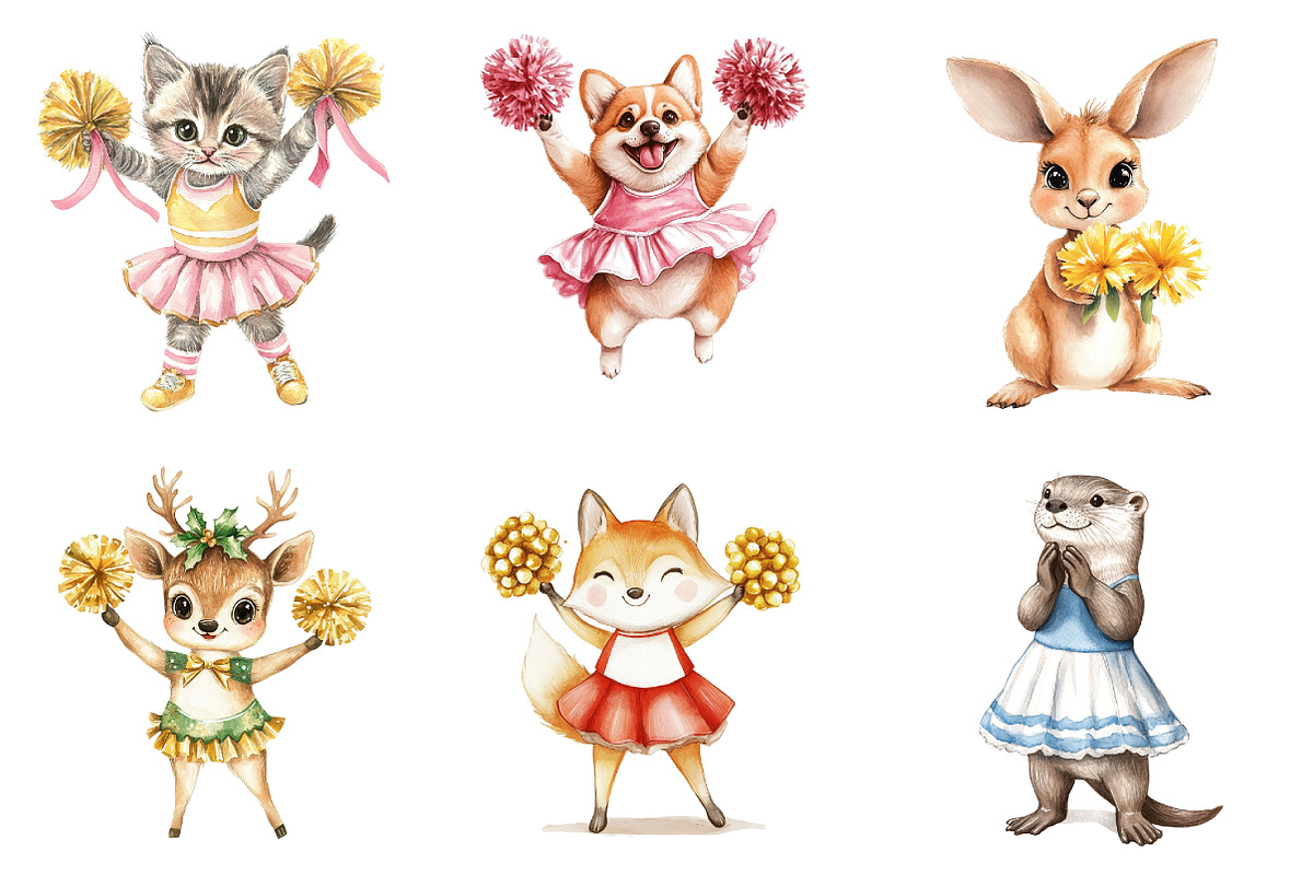 Cheerleader Animal Clipart, an Illustration by DreamArtGraphic (Photo 2 of 4)