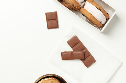 Concept of sweet food, cookies with ice cream, top view, a Background Photo by AtlasStudio PRO