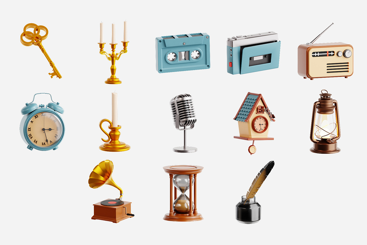 Vintage Object 3D Icon Set, a Furniture 3D Model by Eklip Studio (Photo 2 of 3)