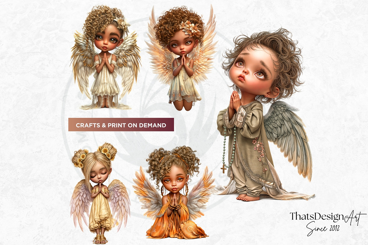 Little angels praying clipart set, a Person Illustration by ThatsDesignArt (Photo 6 of 10)
