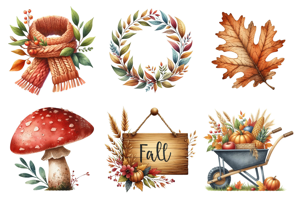 Watercolor Fall Season Clipart, an Illustration by SinaCreation (Photo 3 of 5)