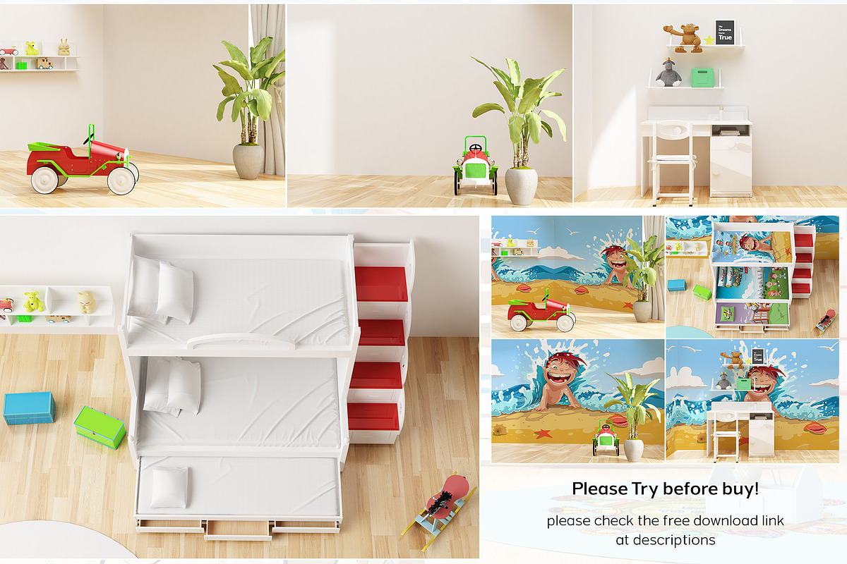 KID'S Bedroom Set Interior Mockups, a Books & Magazine Mockup by Kongkow (Photo 8 of 9)
