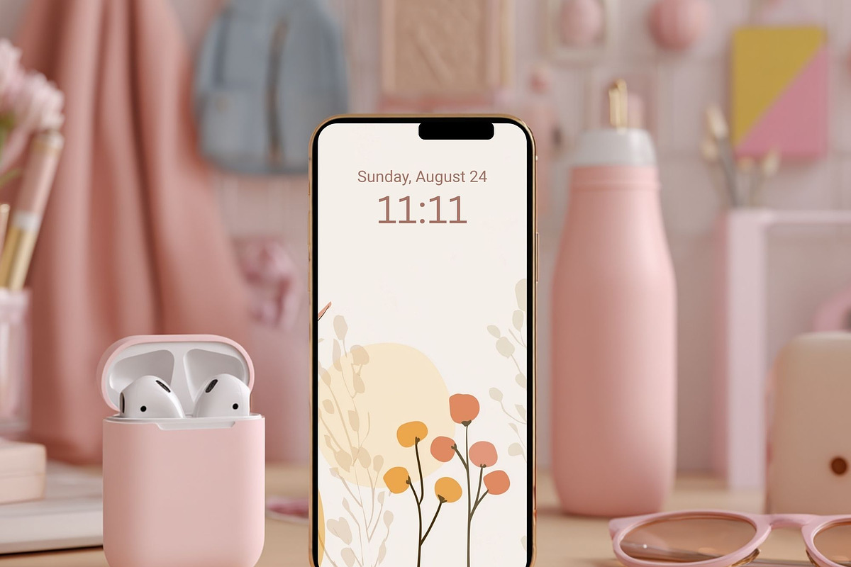 Pastel Vase and  Plant Wallpaper Set, a Graphic by Kalindiprints (Photo 3 of 5)