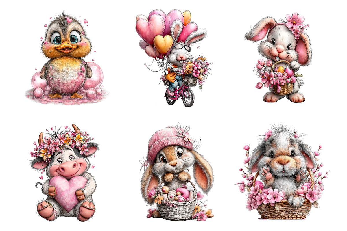 Watercolor Valentine Animals Clipart, an Illustration by SinaCreation (Photo 3 of 11)