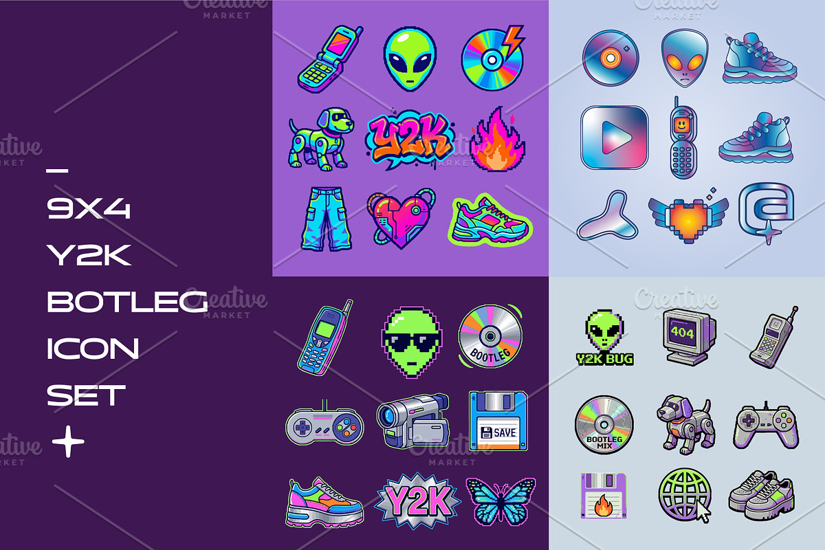 9x4 y2k botleg icon set, an Emoji Icon by Aftershift (Photo 1 of 3)
