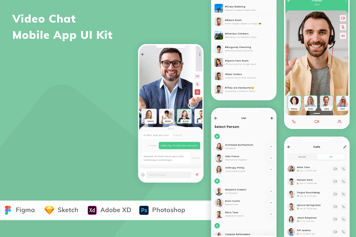 Video Chat Mobile App UI Kit, an UI Kit Template by Betush