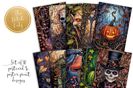 Halloween Postcards & Art Prints, a Seasonal Illustration by The Dutch Lady Designs
