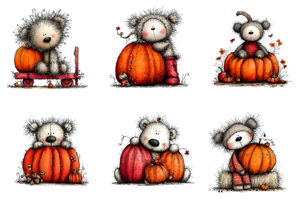 Whimsical Autumn Teddy Bear Clipart, a Seasonal Illustration by CreationArt (Photo 3 of 6)