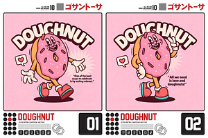 Doughnut Cute Retro Cartoon