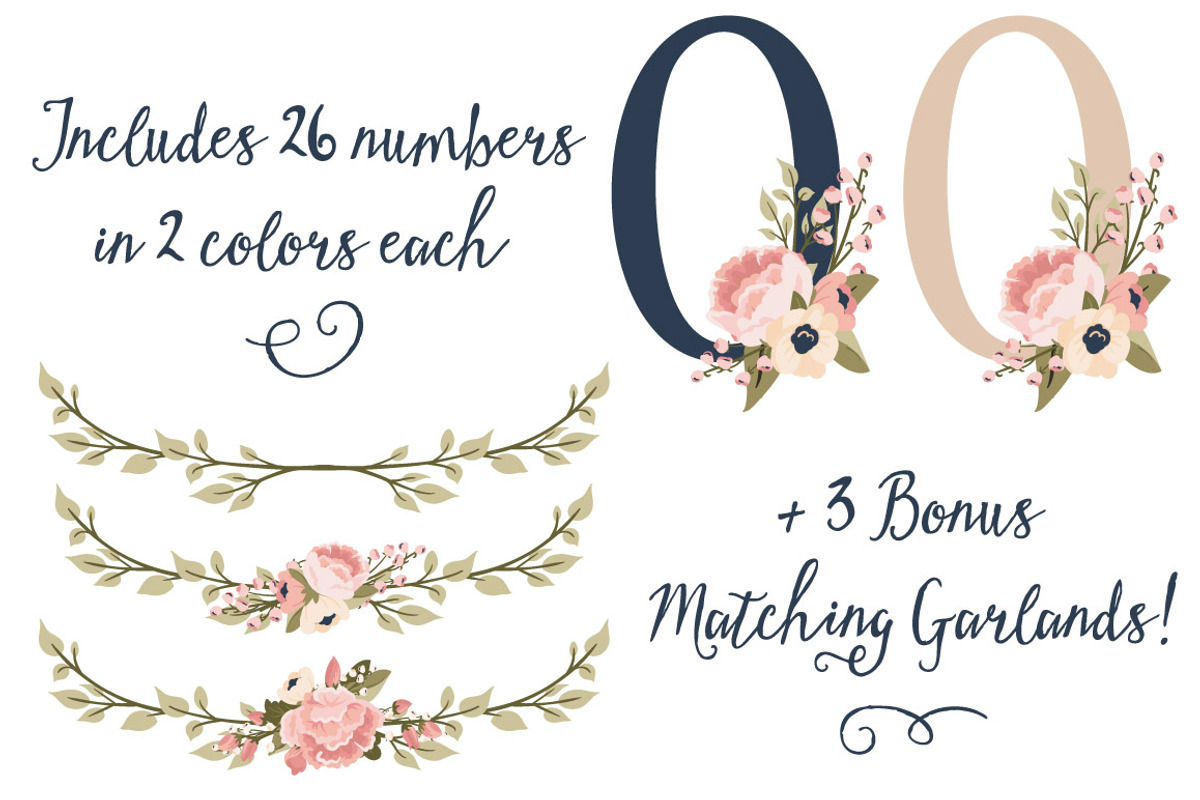 Navy & Blush Floral Numbers, an Illustration by Amanda Ilkov (Photo 3 of 5)