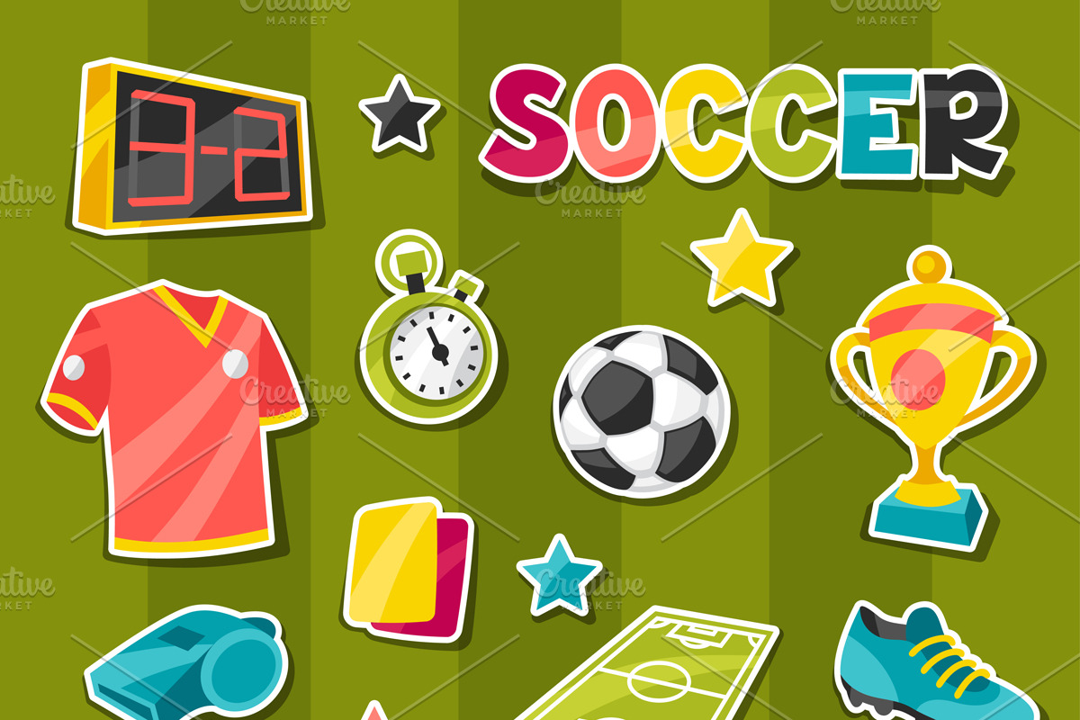 Soccer sticker symbols and icons.