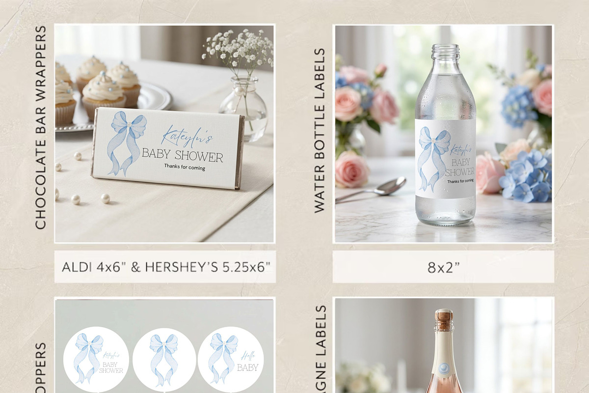 Pearl Blue Bow Baby Shower Bundle, an Invitation Template by Stellalunarts (Photo 3 of 6)