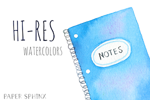 Watercolor School Supplies Art Pack