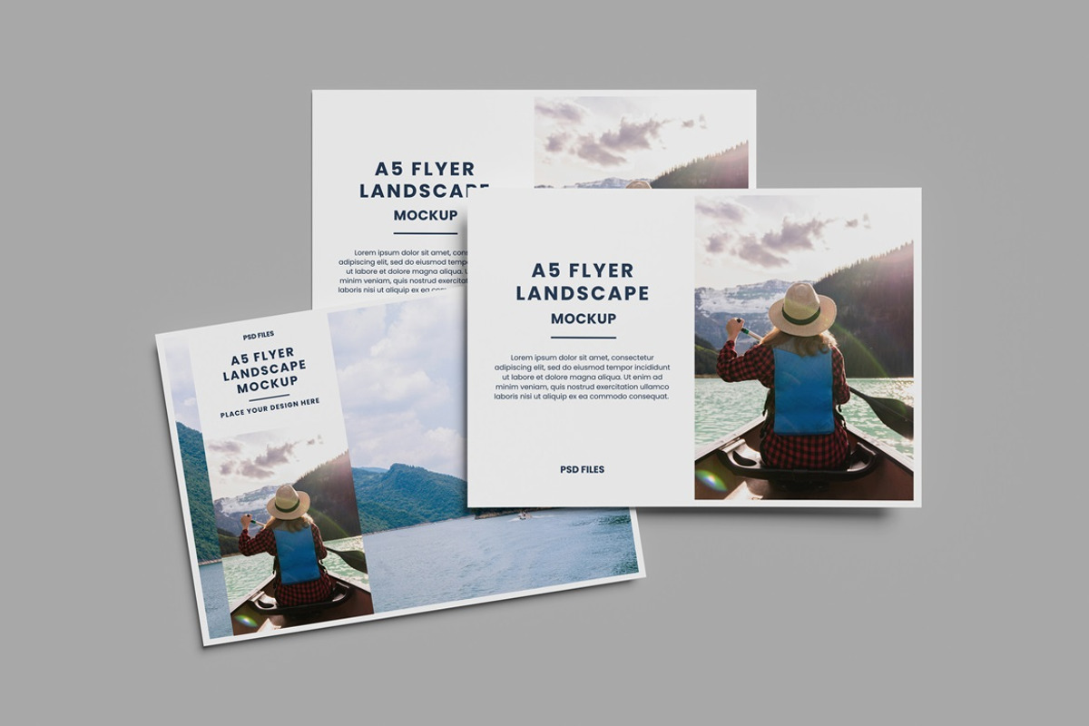 A5 Flyer Landscape Mockup, an Advertising Mockup by AndikaGraphic (Photo 3 of 8)