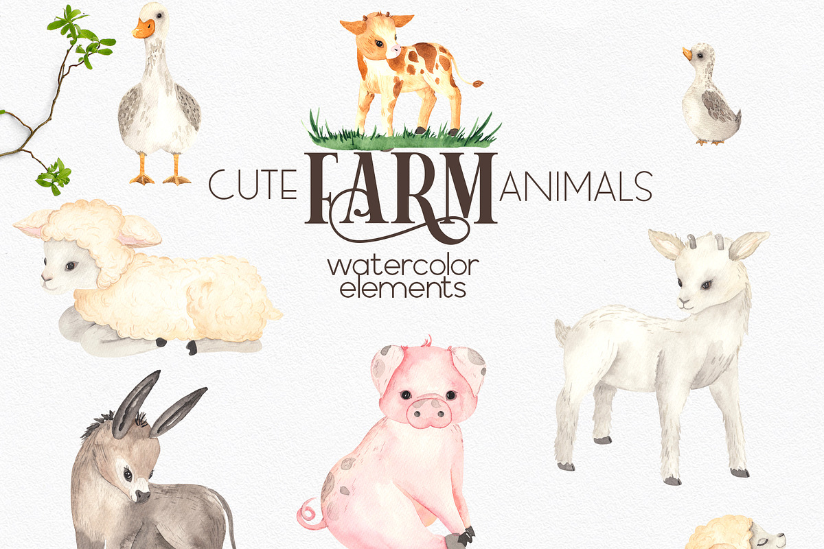 Watercolor Farm Animals, an Object Graphic by Ana-Sakuta (Photo 16 of 20)