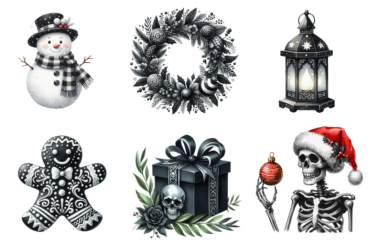 Watercolor Gothic Christmas Clipart, an Illustration by CreationArt (Photo 5 of 7)