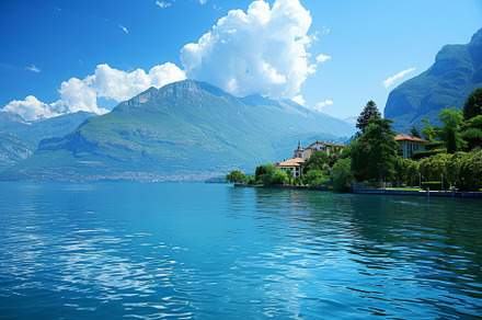 The calm water reflects a stunning m, a Photo by Tanuart