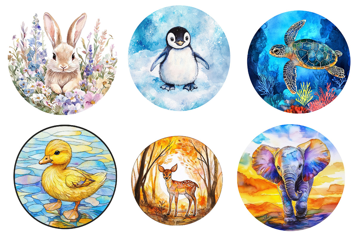 Round Stained Glass of Baby Animals, an Illustration by CreationArt (Photo 5 of 5)
