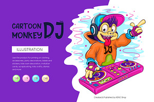 Cartoon monkey DJ. Tshirt, PNG., an Animal Illustration by KENO Mascots
