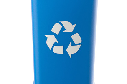 Plastic blue trash can isolated on white background