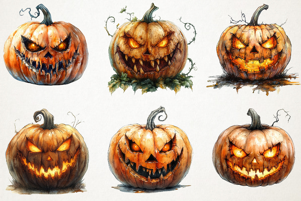 Creepy Pumpkin Character Watercolor, an Illustration by RobertsArt (Photo 5 of 7)