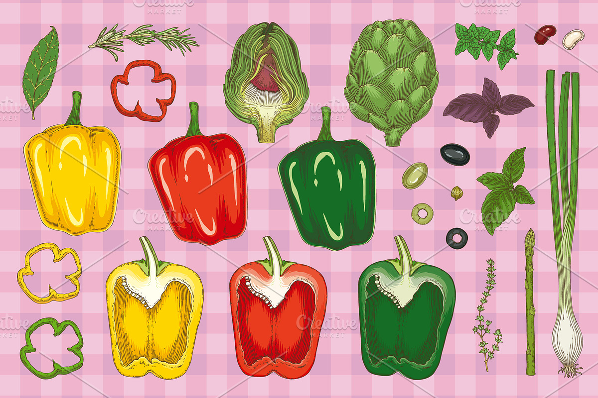 Delicious Hand Drawn Vegetable Set, a Food Illustration by DeepFuze (Photo 3 of 3)