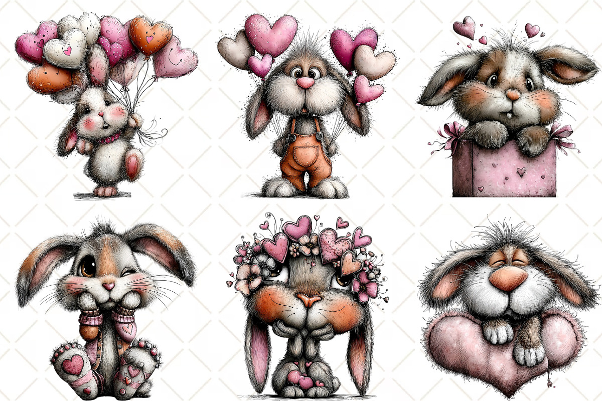 Whimsical Valentine Bunny Clipart, an Illustration by Black Bird Studio (Photo 3 of 6)