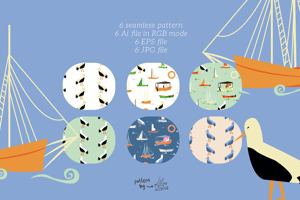 Sailing ship seamless pattern, a Pattern Graphic by lilovwishes (Photo 2 of 5)