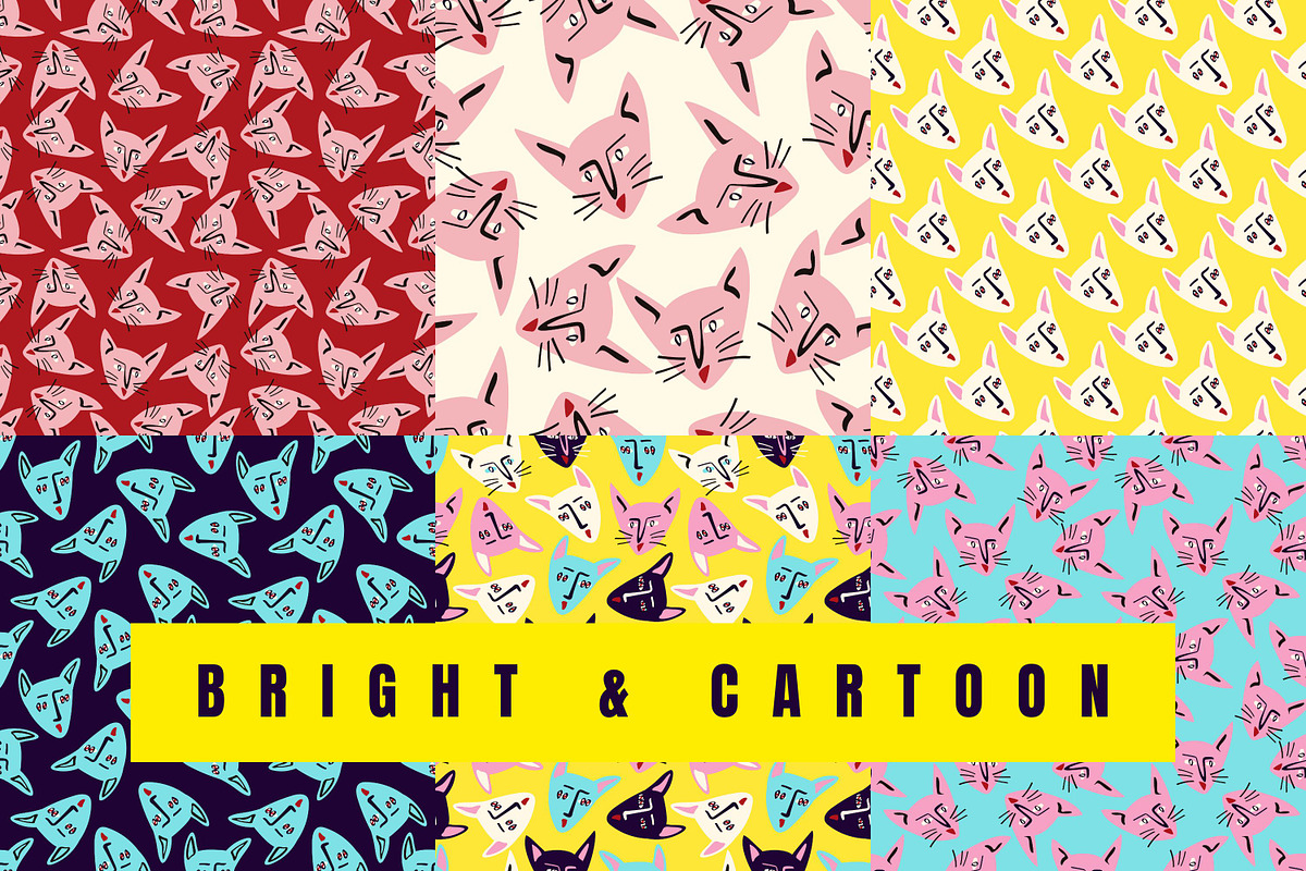 Cartoon Cats Seamless Patterns, a Pattern Graphic by Art's and patterns (Photo 2 of 9)